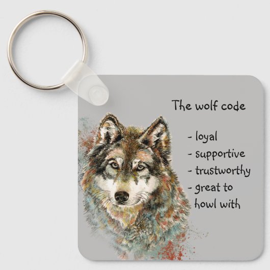 Waterverf Wolf Code Quote, Wolven Aangepaste naam Sleutelhanger (Voorkant)