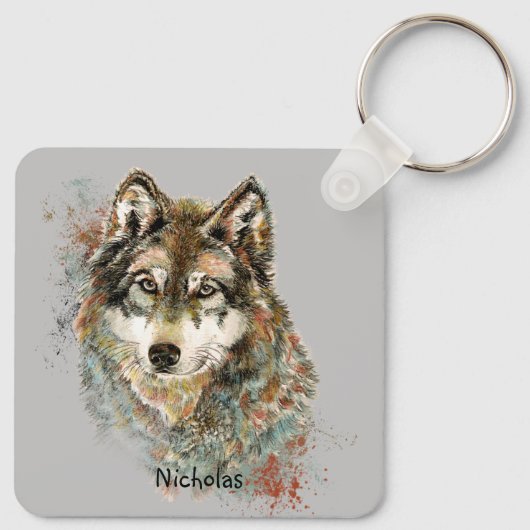 Waterverf Wolf Code Quote, Wolven Aangepaste naam Sleutelhanger (Achterkant)