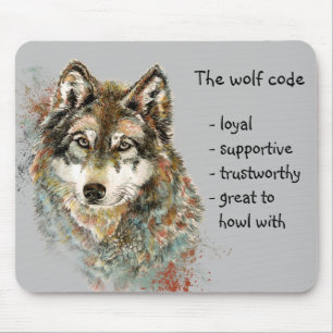 Waterverf Wolf Code Quote, Wolven Animal Wildlife Muismat