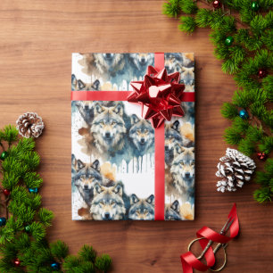 Waterverf Wolf Familie Dier Natuur Kunst Cadeaupapier