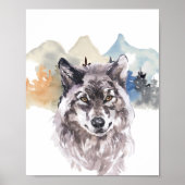 Waterverf Wolf Forest Nursery Child Woodland Poster (Voorkant)