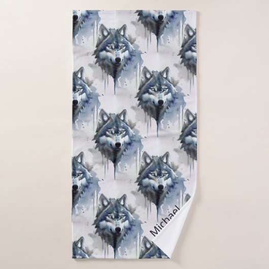 Waterverf Wolf Head Dusty Blue Badhanddoek (Badhanddoek)