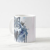 Waterverf Wolf Head Dusty Blue Monogram Koffiemok (Voorkant links)