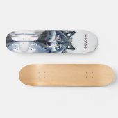 Waterverf Wolf Head Dusty Blue Skateboard (Horizontaal)