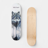 Waterverf Wolf Head Dusty Blue Skateboard (Voorkant)