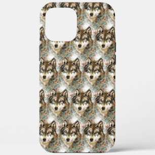 Waterverf Wolf Head, grijze zwarte kleuren iPhone 12 Pro Max Hoesje