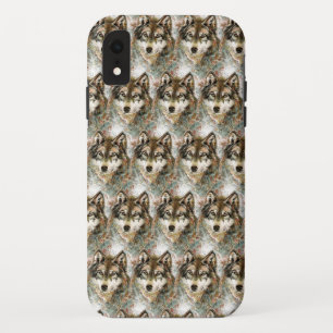 Waterverf Wolf Head, grijze zwarte kleuren iPhone XR Hoesje