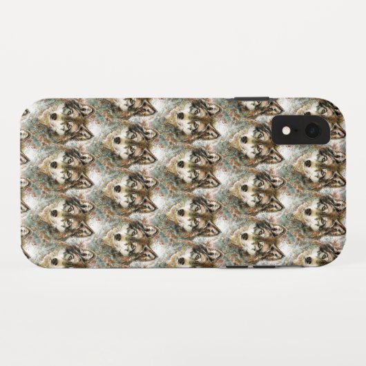 Waterverf Wolf Head, grijze zwarte kleuren Case-Mate iPhone Case (Achterkant (horizontaal))