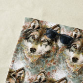 Waterverf Wolf Head, grijze zwarte kleuren Strandlaken (In situ)