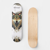 Waterverf Wolf Head Warm Tones Monogram Skateboard (Voorkant)