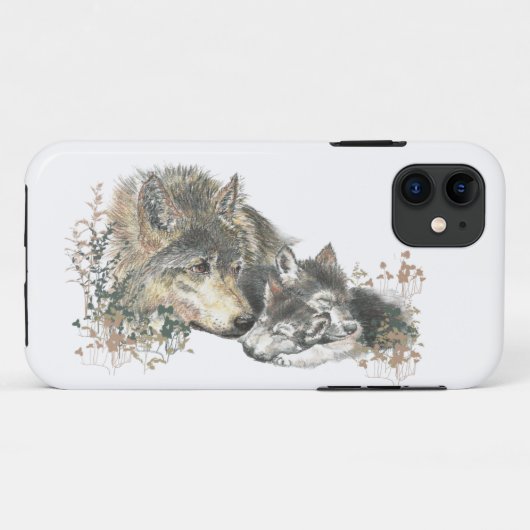 Waterverf Wolf Mama of Papa Dier Natuur Case-Mate iPhone Case (Achterkant (horizontaal))
