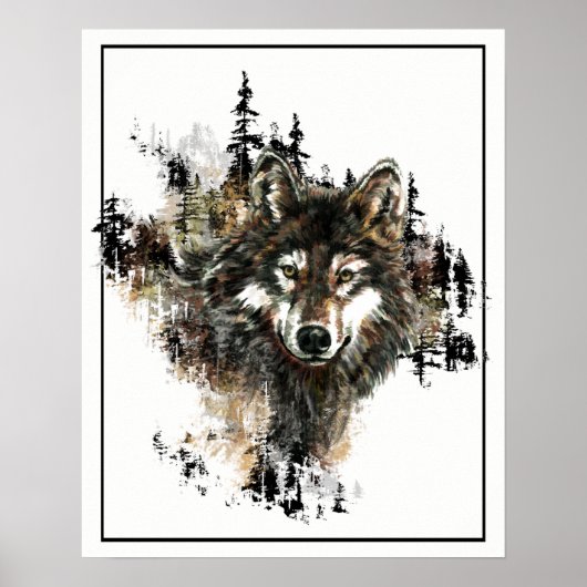Waterverf Wolf met bergkunst Poster (Voorkant)
