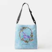 Waterverf Wolf met een Boho Style Wreath Custom Crossbody Tas (Achterkant)