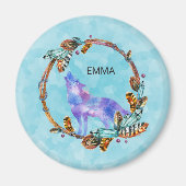 Waterverf Wolf met een Boho Style Wreath Custom Magneet (Voorkant)