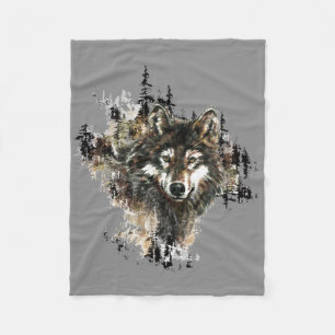 Waterverf Wolf Mountain Animal Art Fleece Deken