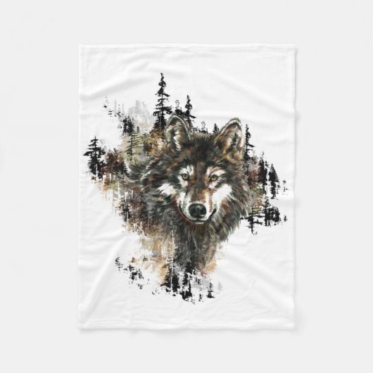 Waterverf Wolf Mountain Animal Art Fleece Deken (Voorkant)