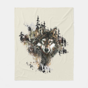 Waterverf Wolf Mountain Animal Art Fleece Deken