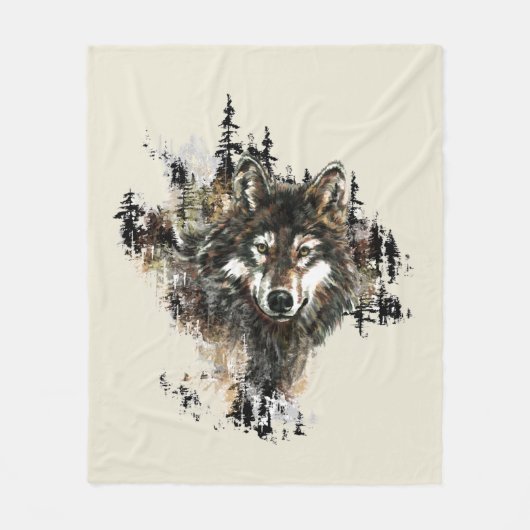 Waterverf Wolf Mountain Animal Art Fleece Deken (Voorkant)