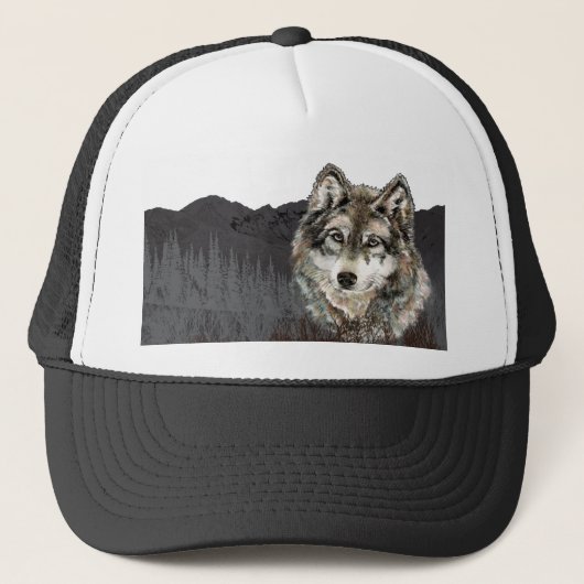Waterverf Wolf Mountain Natuur in het wild levende Trucker Pet (Voorkant)