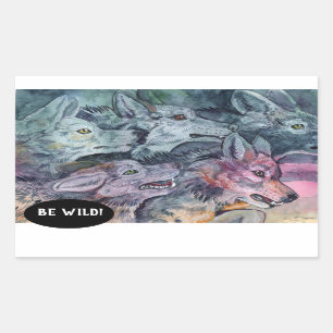 Waterverf Wolf Pack Rechthoekige Sticker