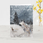 Waterverf Wolf Snow Landscape Cabin Kaart (Gele Bloem)