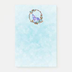 Waterverf Wolf staat in een Boho Style Wreater Post-it® Notes