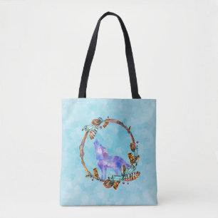 Waterverf Wolf staat in een Boho Style Wreater Tote Bag