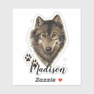 Waterverf Wolf Tracks Animal Naam Sticker