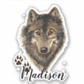 Waterverf Wolf Tracks Dierlijke aangepaste naam Sticker (Voorkant)