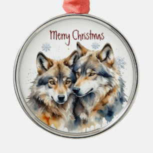 Waterverf Wolf Wolven Dier Natuur Kunst Metalen Ornament