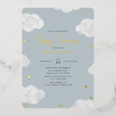 Waterverf Wolken Blauw Grijs Jongen Baby shower Go Folie Uitnodiging (Voorkant)