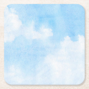 Waterverf wolken en achtergrond vierkante kartonnen onderzetter