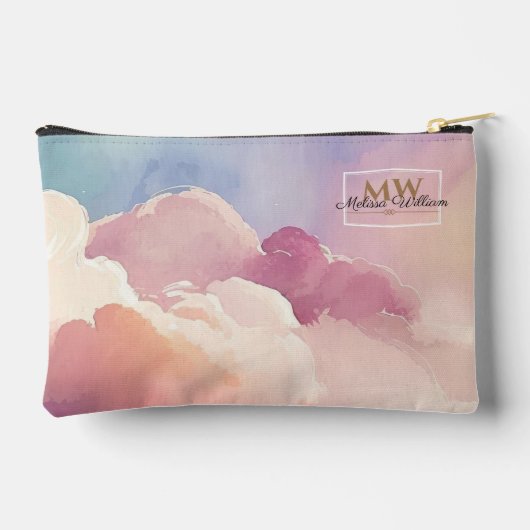 Waterverf Wolken Zwart Goud Monogram Naam Script Etui (Achterkant)