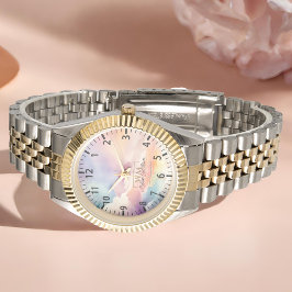 Waterverf Wolken Zwart Goud Monogram Naam Script Horloge