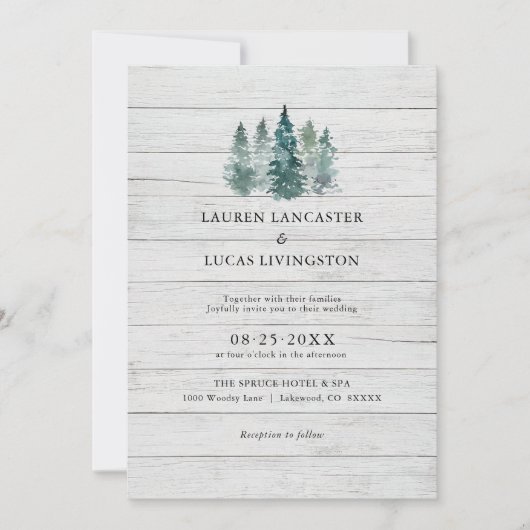 Waterverf Wood Rustic Pine Trees Green Kaart (Voorkant)