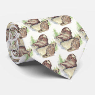 Waterverf Woodchuck, Marmot, Groundhog Animal art Stropdas