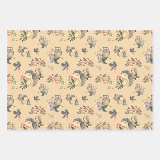 Waterverf Woodland Animal Gift Wrapping Paper Set (Voorkant 2)