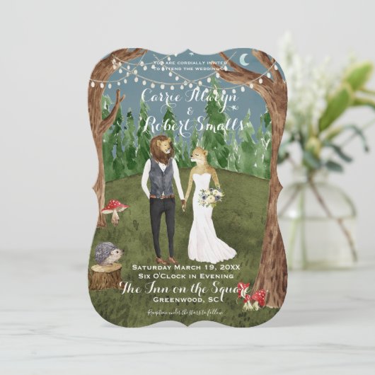 Waterverf Woodland Animal Wedding Invitation Kaart (Staand voorkant)