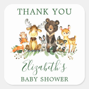 Waterverf Woodland Animals Baby shower Favor Vierkante Sticker