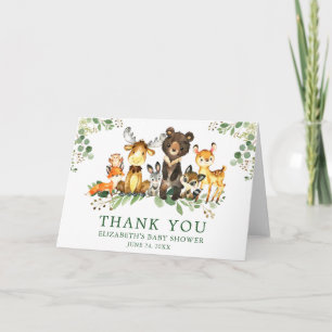 Waterverf Woodland Animals Baby shower Fold Bedankkaart