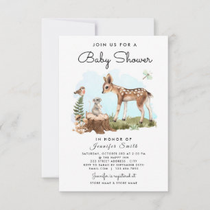 Waterverf Woodland Animals Baby shower Invitation Bedankkaart