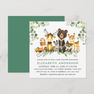 Waterverf Woodland Animals Baby shower Square Kaart