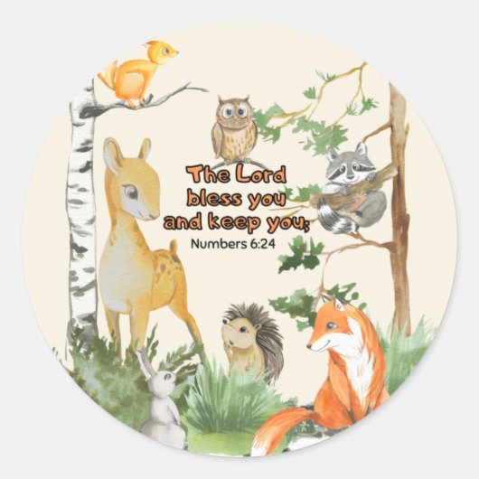 Waterverf Woodland Animals Blessings Scripting Ronde Sticker (Voorkant)