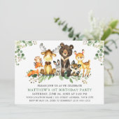 Waterverf Woodland Animals First Birthday Kaart (Staand voorkant)