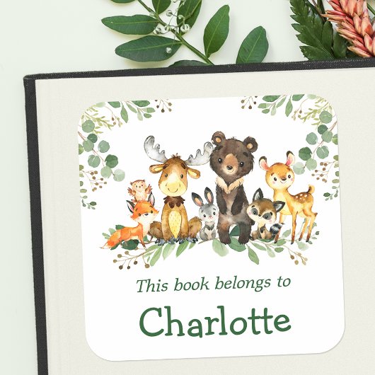 Waterverf Woodland Animals Green Bookplate Labels