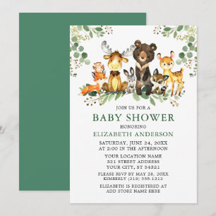 Waterverf Woodland Animals Greenery Baby shower Kaart