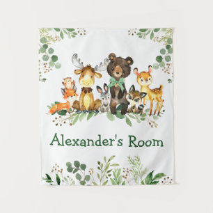 Waterverf Woodland Animals Groene Boog Wandkleed