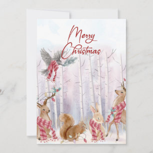 Waterverf Woodland Animals Merry Kerstcard Feestdagenkaart