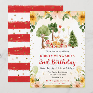 Waterverf Woodland Animals Picnic Kids Verjaardag Kaart