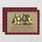Waterverf Woodland Animals Rustic First Birthday Kaart (Voorkant / Achterkant)